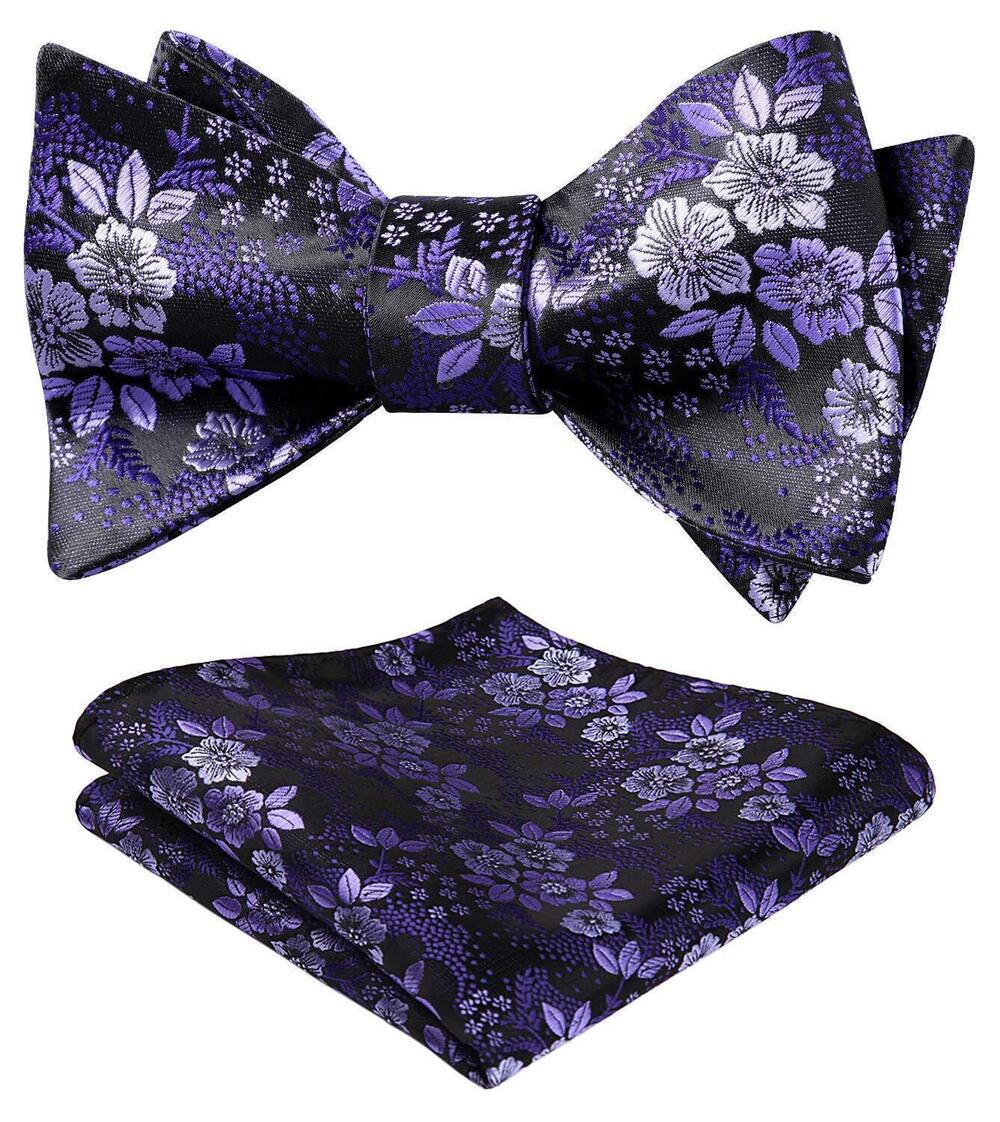 4551 Purple Bow Ties Lavender Floral Self Tie Bow Tie Jacquard Woven Plum